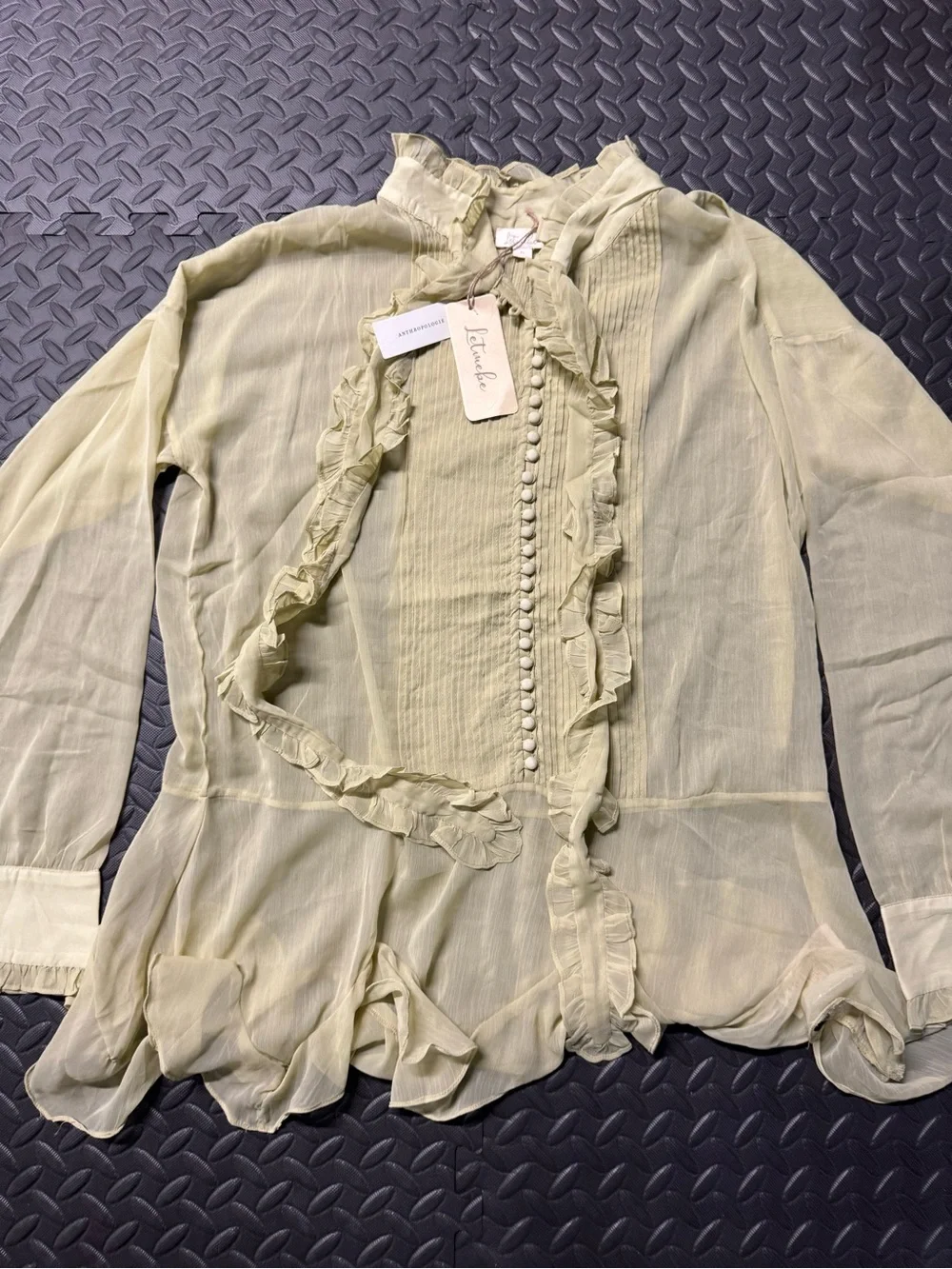 Anthropologie Let Me Be Sheer Ruffle Tie Neck Blouse XL NWT - Picture 5 of 13